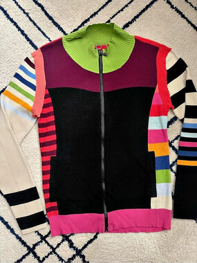 One Girl Who Color Block Zip Sweater